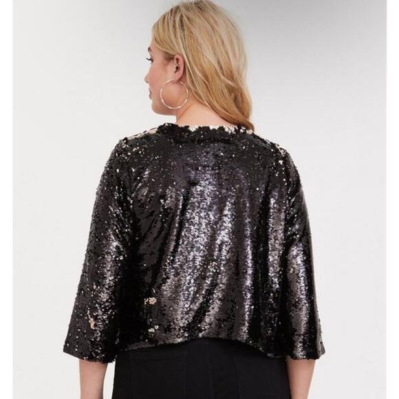 Torrid Sequin Drape Jacket Two Tone 1/2 - Picture 3 of 9